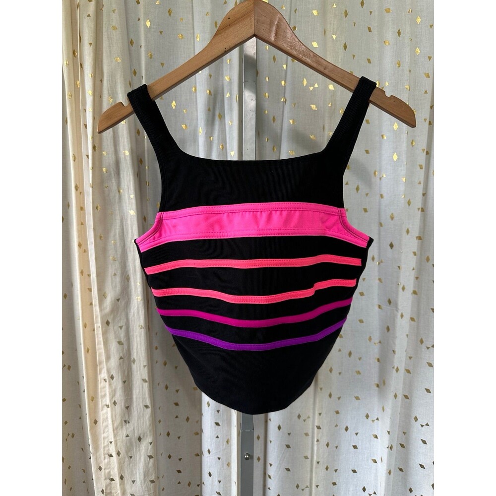 Longitude Women's Square Neckline Built In Bra Stripe Swimsuit Tankini Top 8